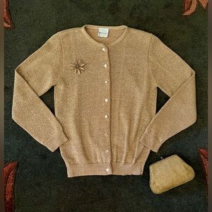 Sparkly Gold Sweater, Vintage Cardigan